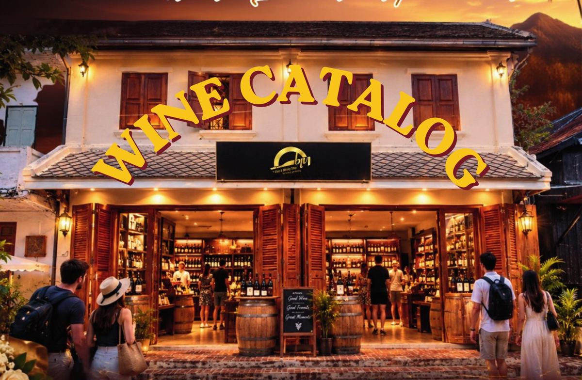 The BLV Wine & Whisky Shop in Luang Prabang at dusk